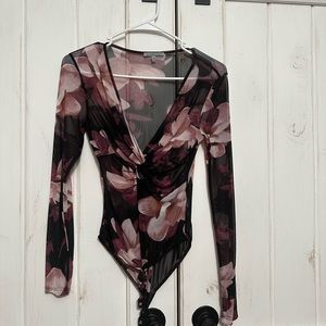 Sheer Bodysuit with Floral Pattern